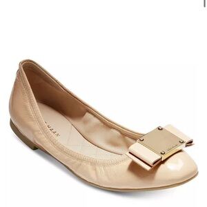 Nude Bow Accent Leather Ballet Flat
